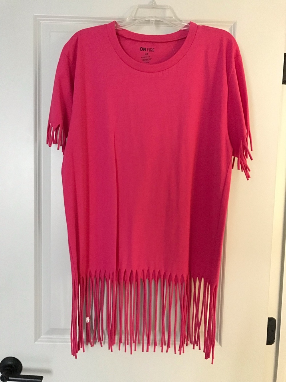 NWT-On Fire Hot Pink Fringe Tee